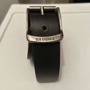 Ben Sherman Black Leather Belt with Silver Buckle